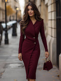 Eva | Robe Midi Boutonnée Style Enveloppant Bordeaux