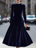 Julie | Robe Midi à Manches Longues Bleu Marine