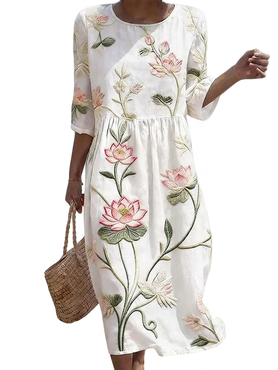 Solène - Robe femme décontractée à motif floral.