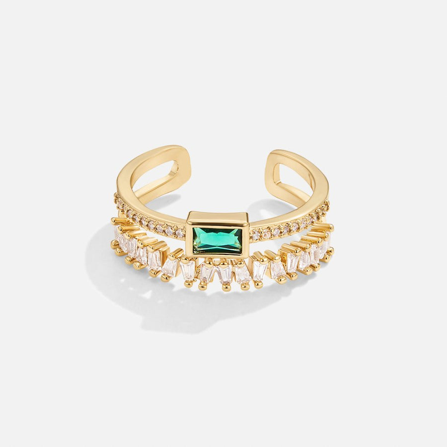 Sabine – Bague plaquée or avec accents vert émeraude