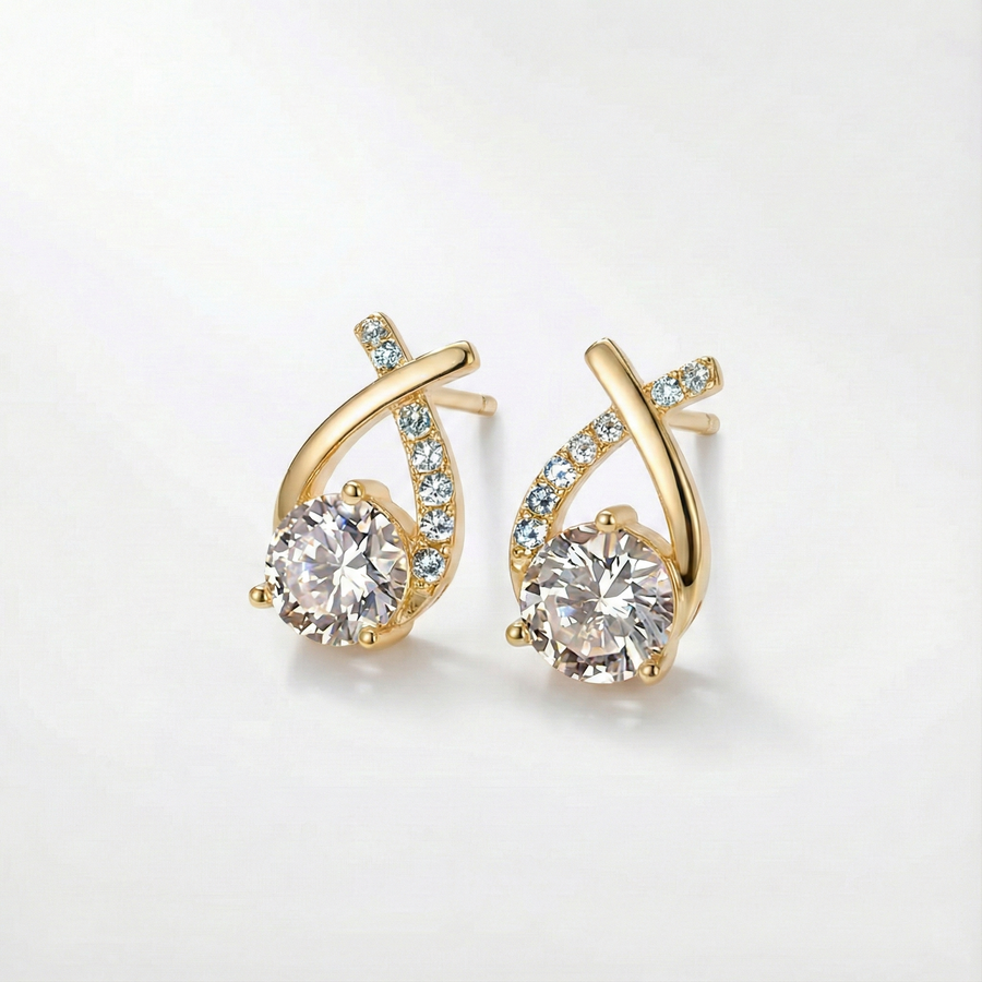 Léonie – Boucles d’oreilles en or avec croix et oxydes de zirconium